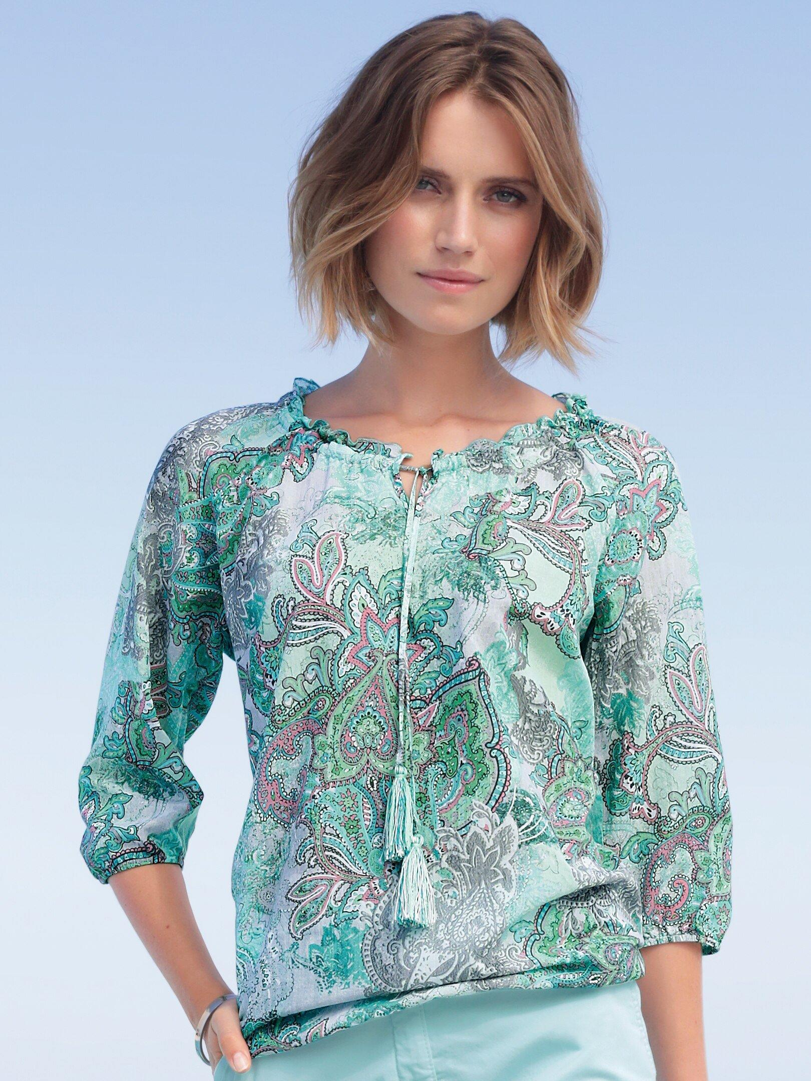 Betty Barclay - Blouse with 3/4-length sleeves - aqua/multi-coloured