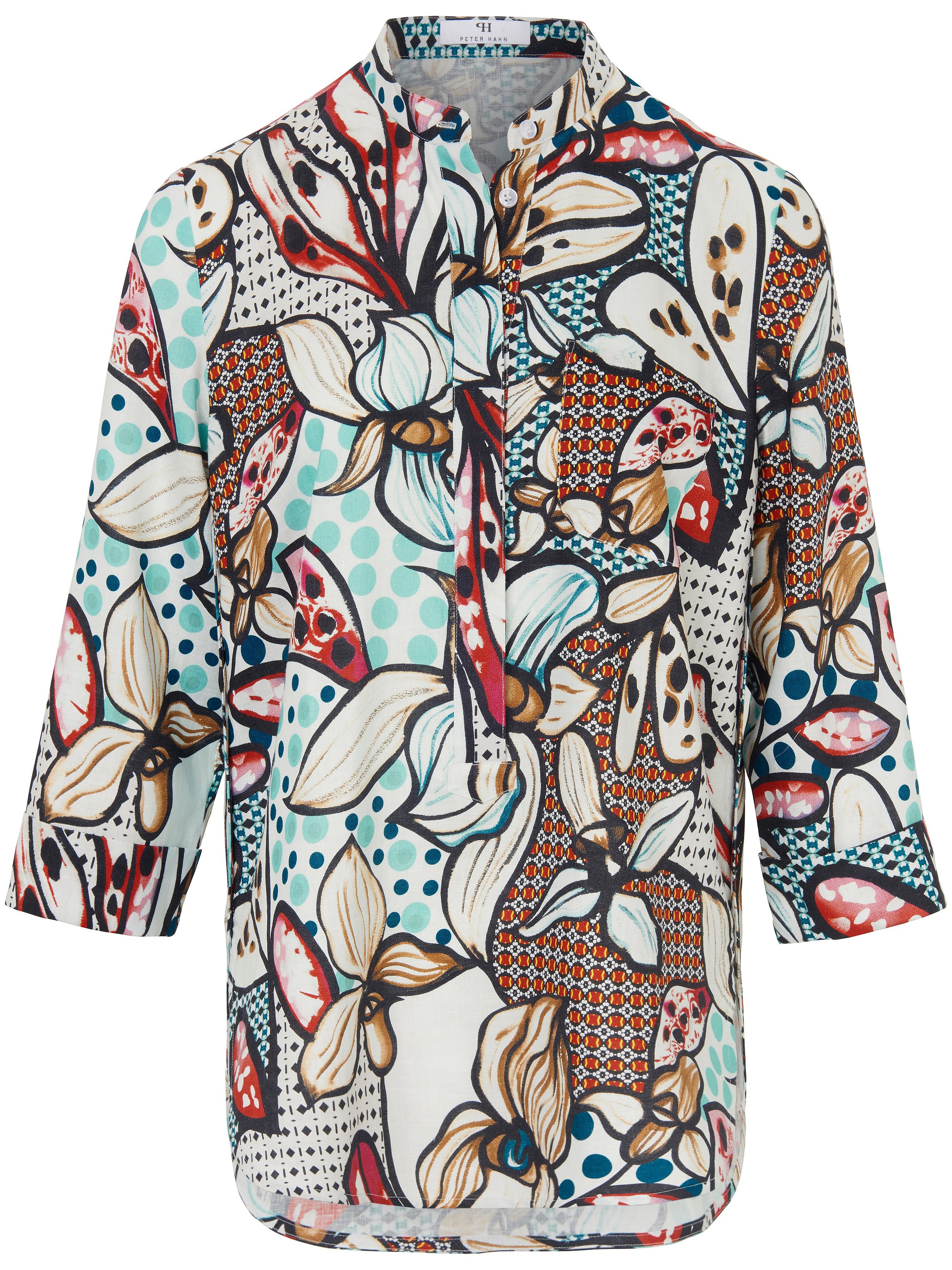 Lange blouse 100% linnen 3/4-mouwen Van Peter Hahn multicolour