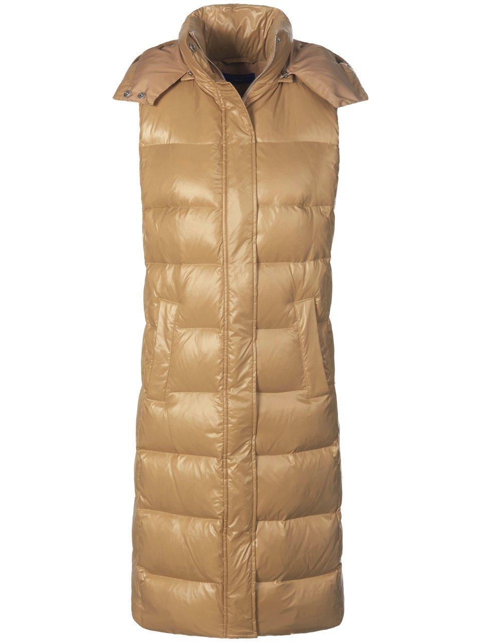 Lange donzen bodywarmer capuchon Van Fadenmeister Berlin beige