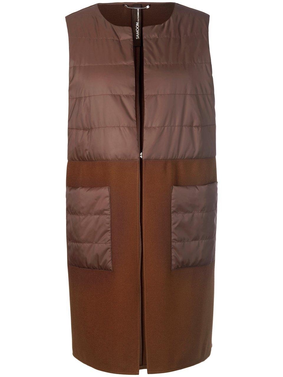 SAMOON Dames Lang vest van een materiaalmix Dark Chocolate-48