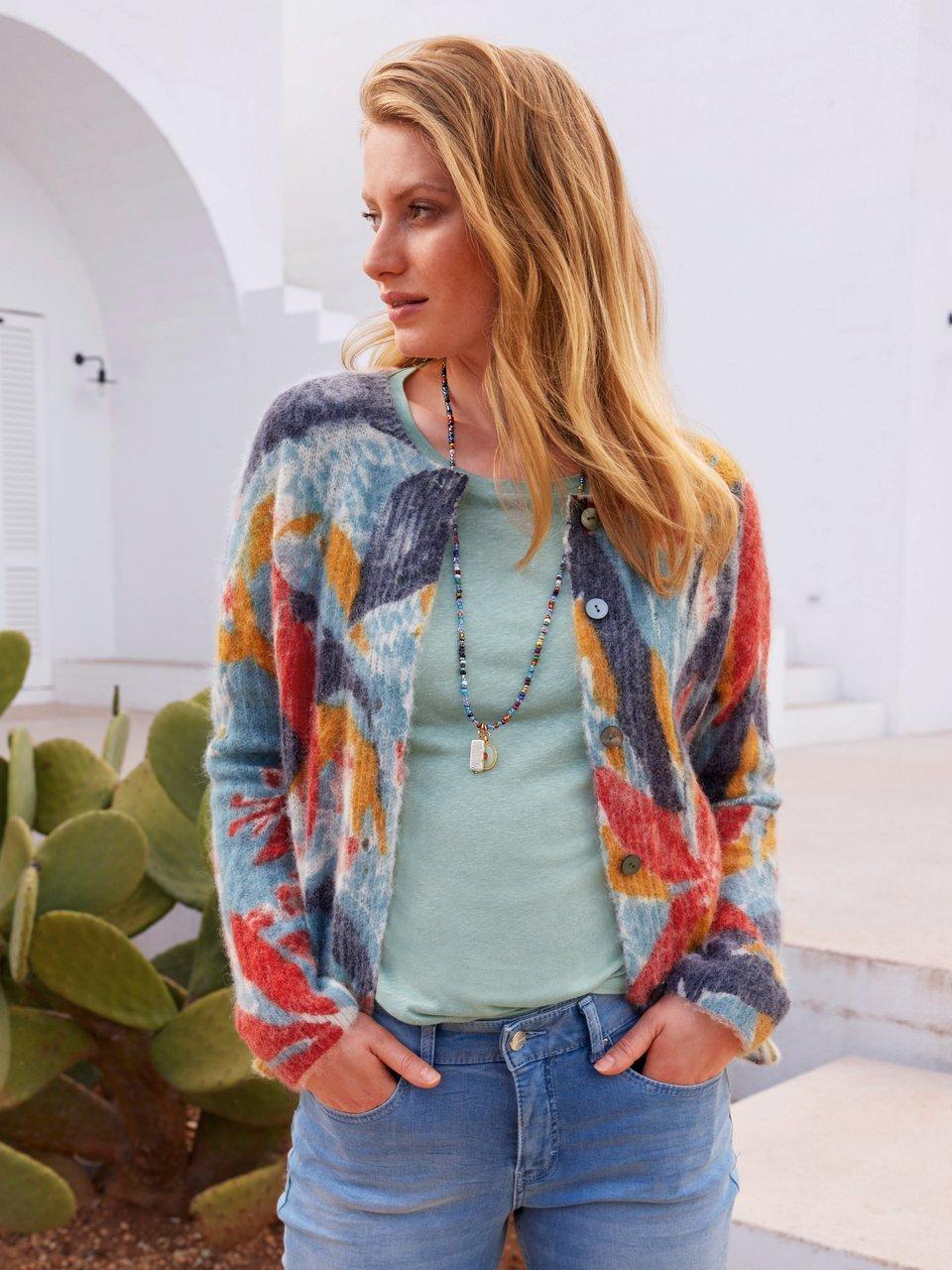 Peter Hahn Le cardigan vert aqua corail multicolore