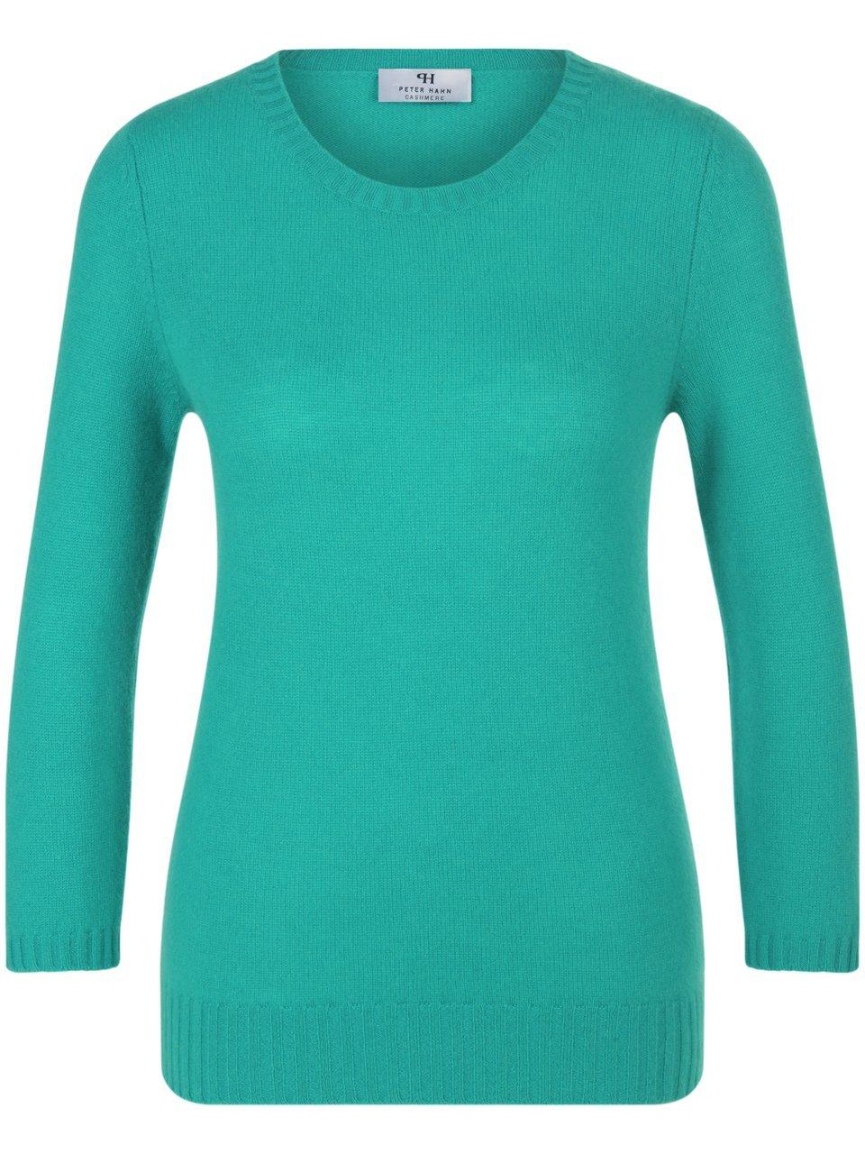 Trui ronde hals 100% kasjmier Van Peter Hahn Cashmere turquoise