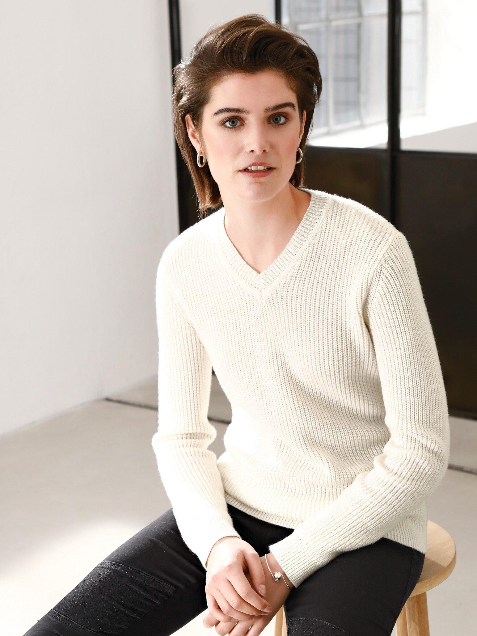 Looxent - V-Pullover mit Perlfang-Struktur