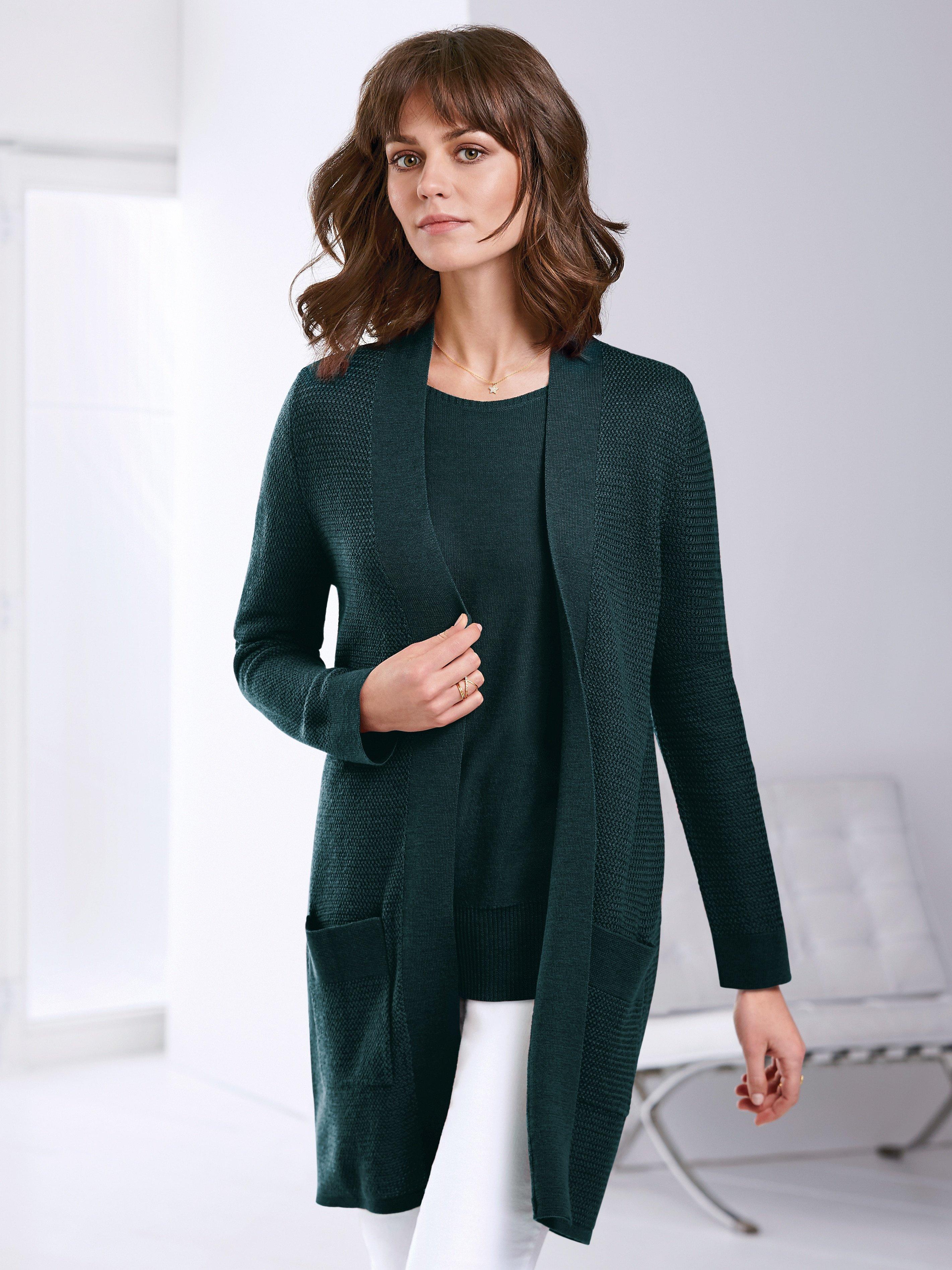 Peter Hahn - Long-Strickjacke in Waffelstrick