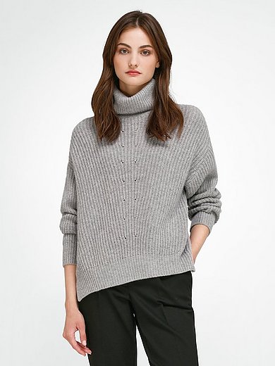 Fadenmeister Berlin Roll-neck jumper with purl knit texture grey-mélange