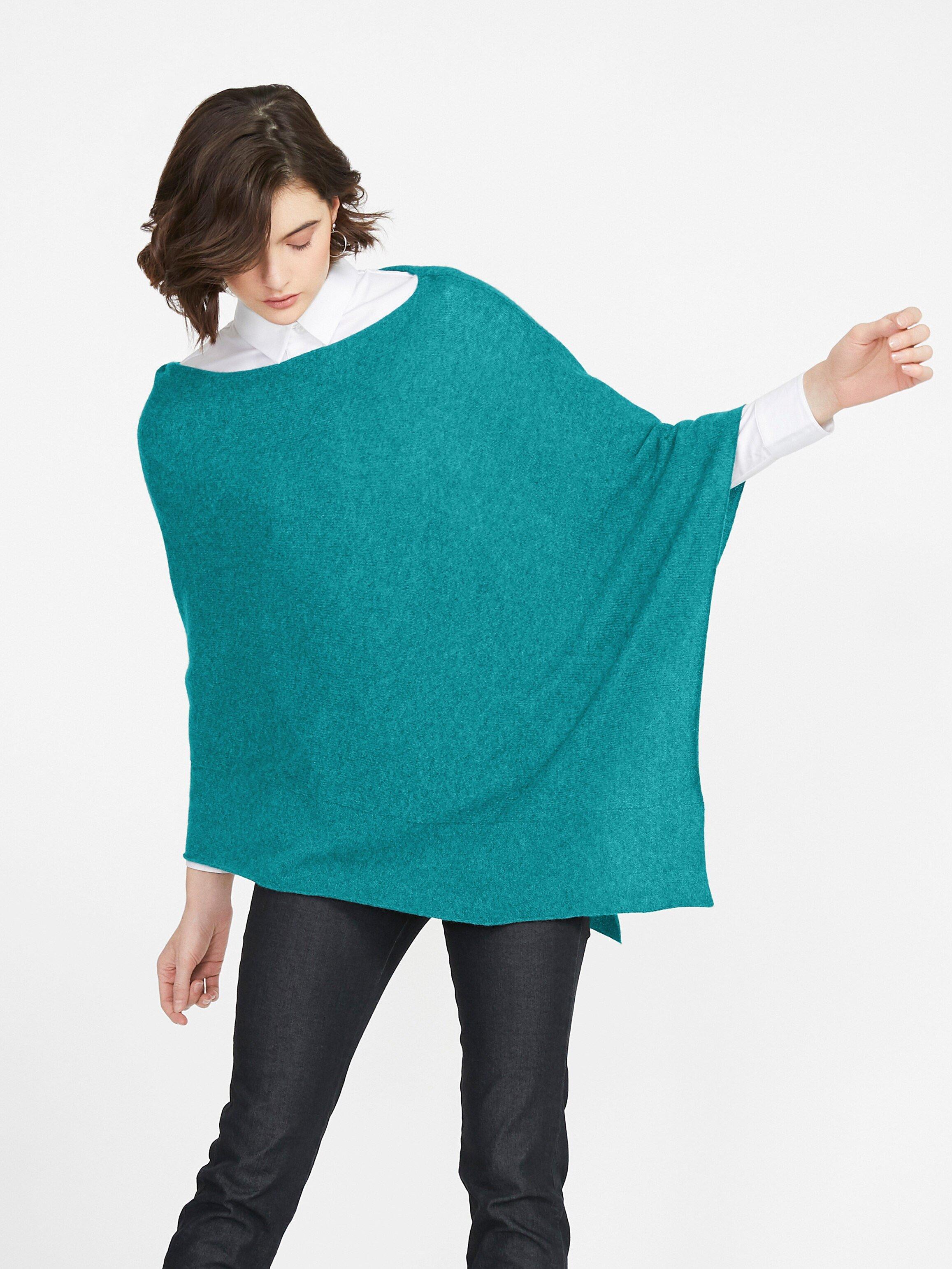 Peter Hahn Cashmere Poncho In Pure Cashmere In Premium Quality Lagoon