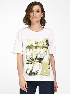 Rabe - Round-neck top with short sleeves - off-white/green