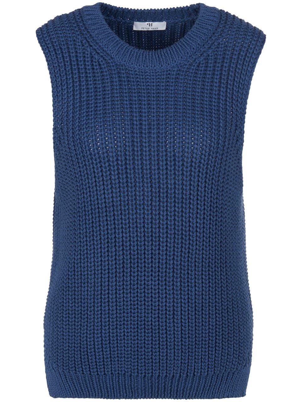 Mouwloze trui ronde hals en zijsplitjes Van Peter Hahn blauw