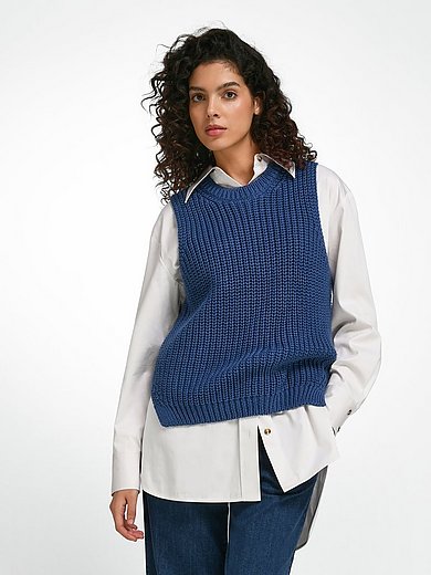 Peter Hahn - Sleeveless round neck jumper in chunky knit - sea blue