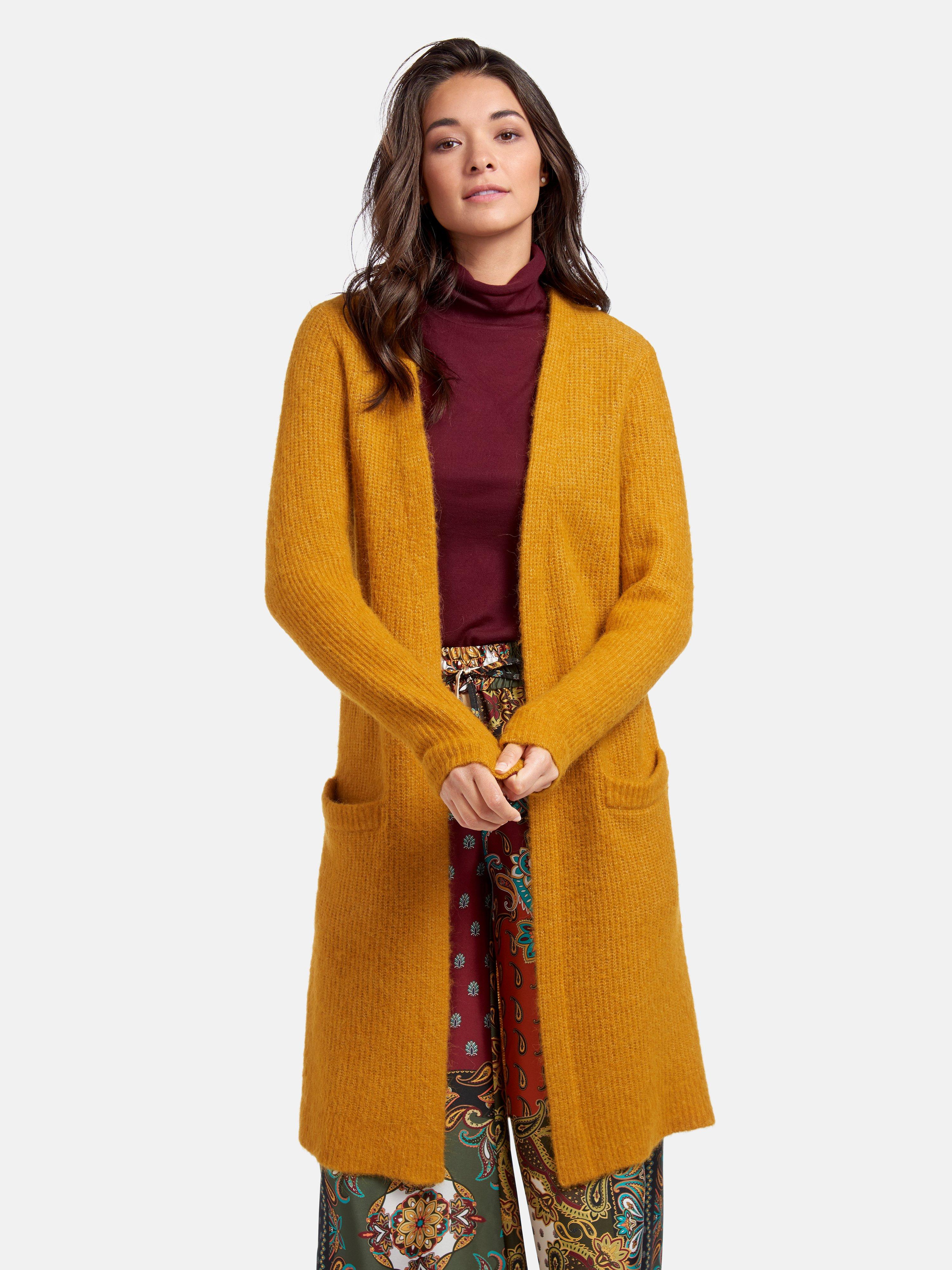 long mustard cardigan
