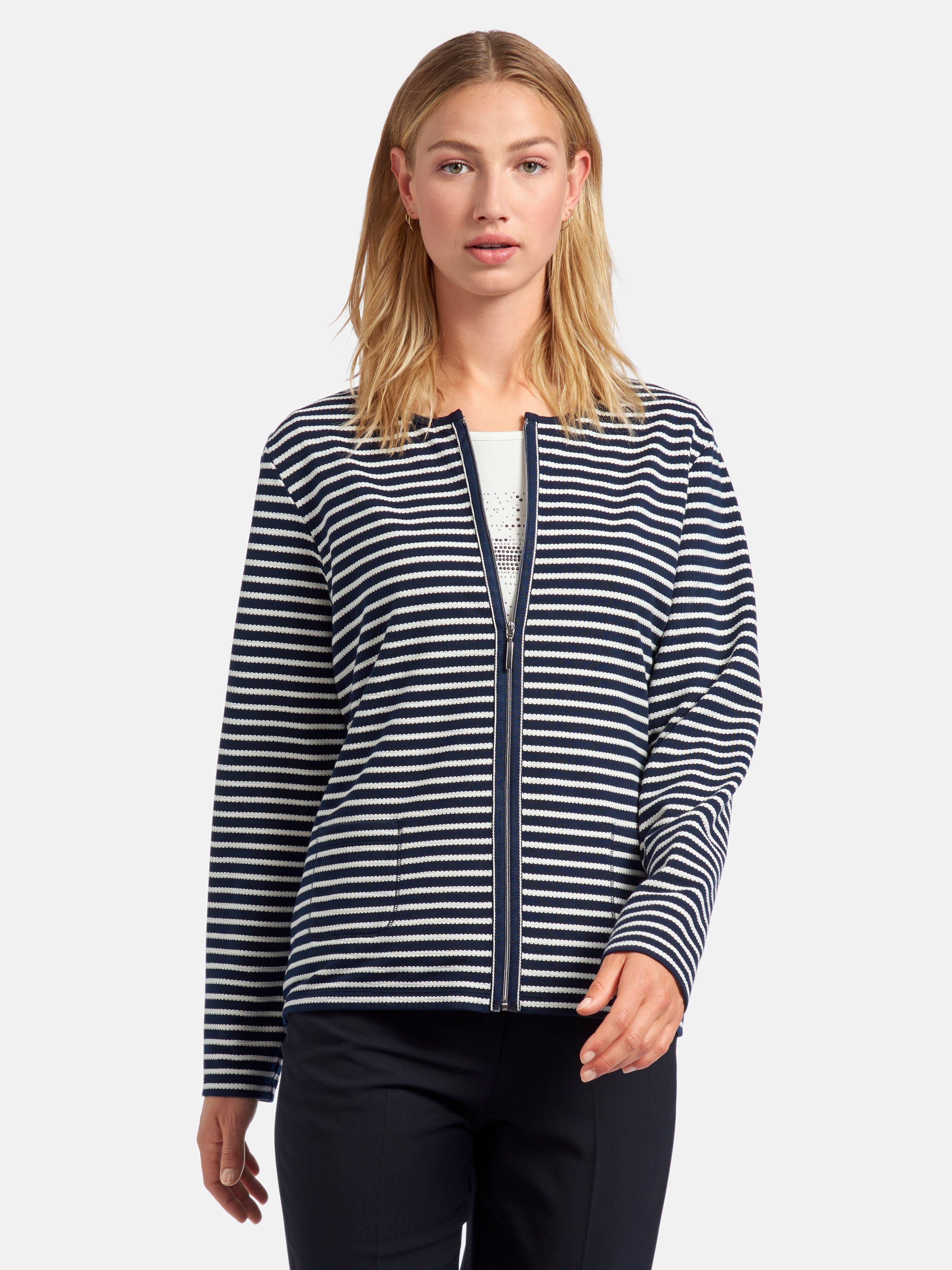 Rabe - Twinset with knitted stripes - navy/off-white