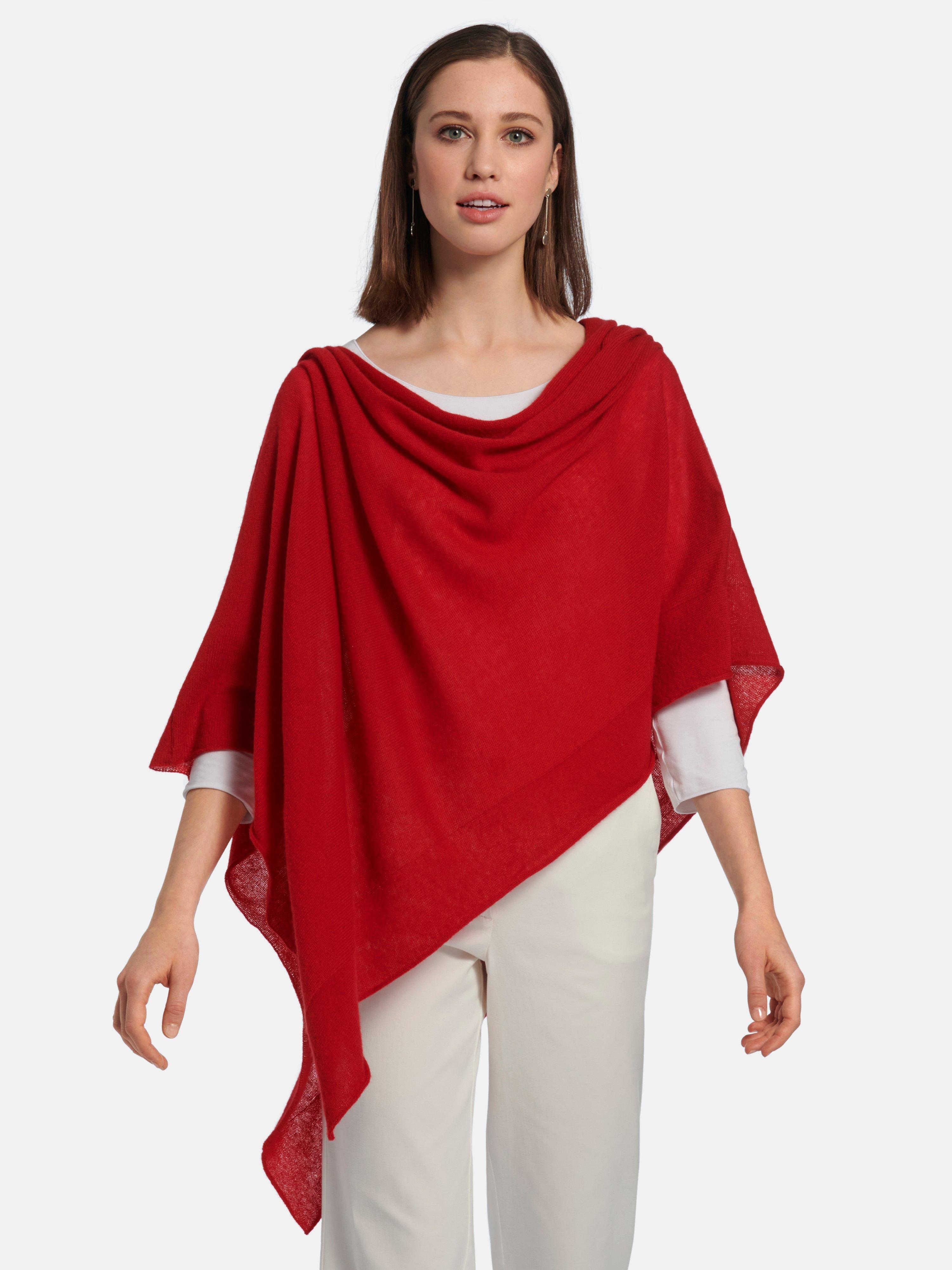 Peter Hahn Cashmere Poncho In 100 Cashmere Red
