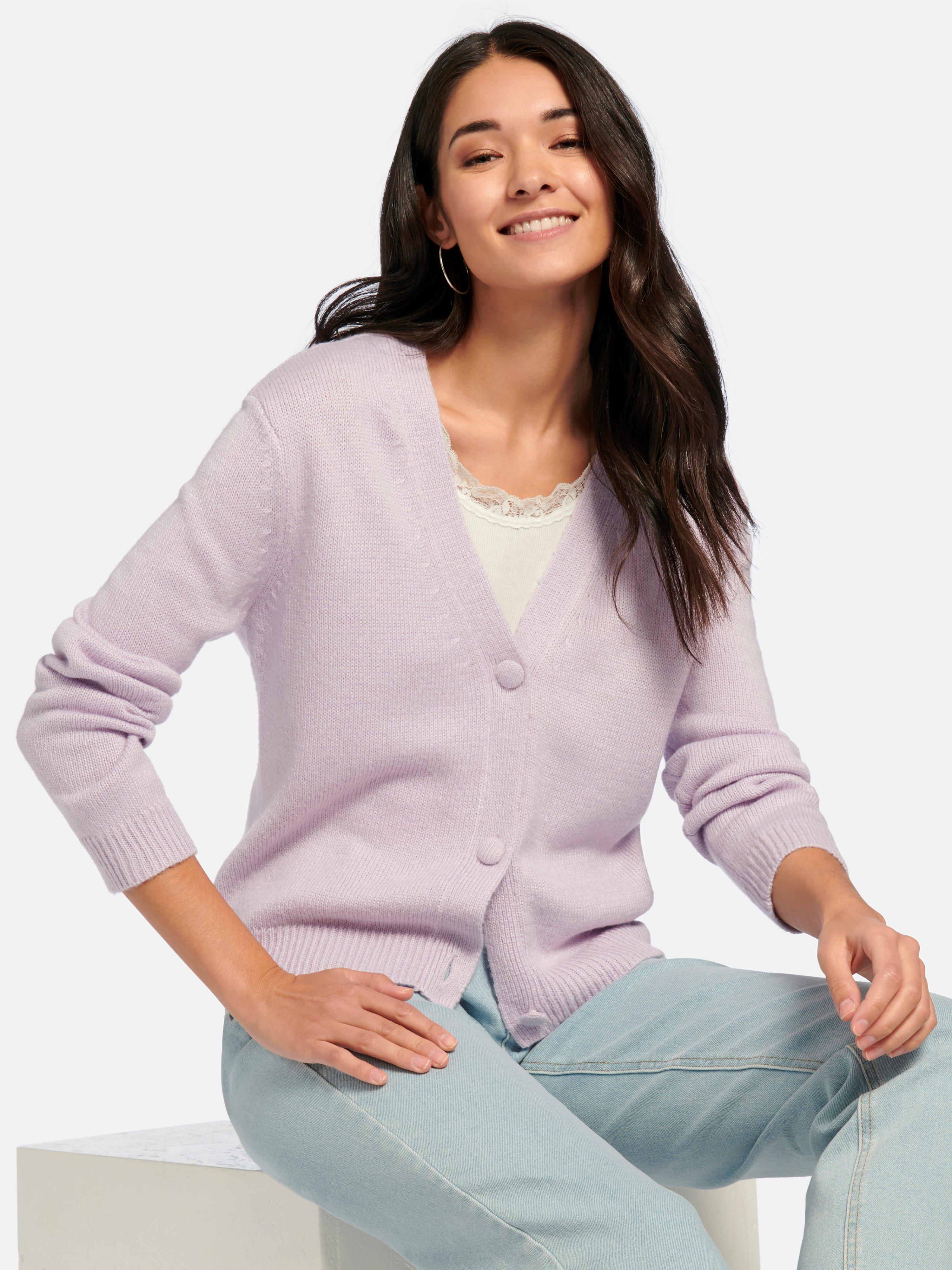 MYBC - Long-sleeved cardigan with ribbed cuffs and hem - lilac