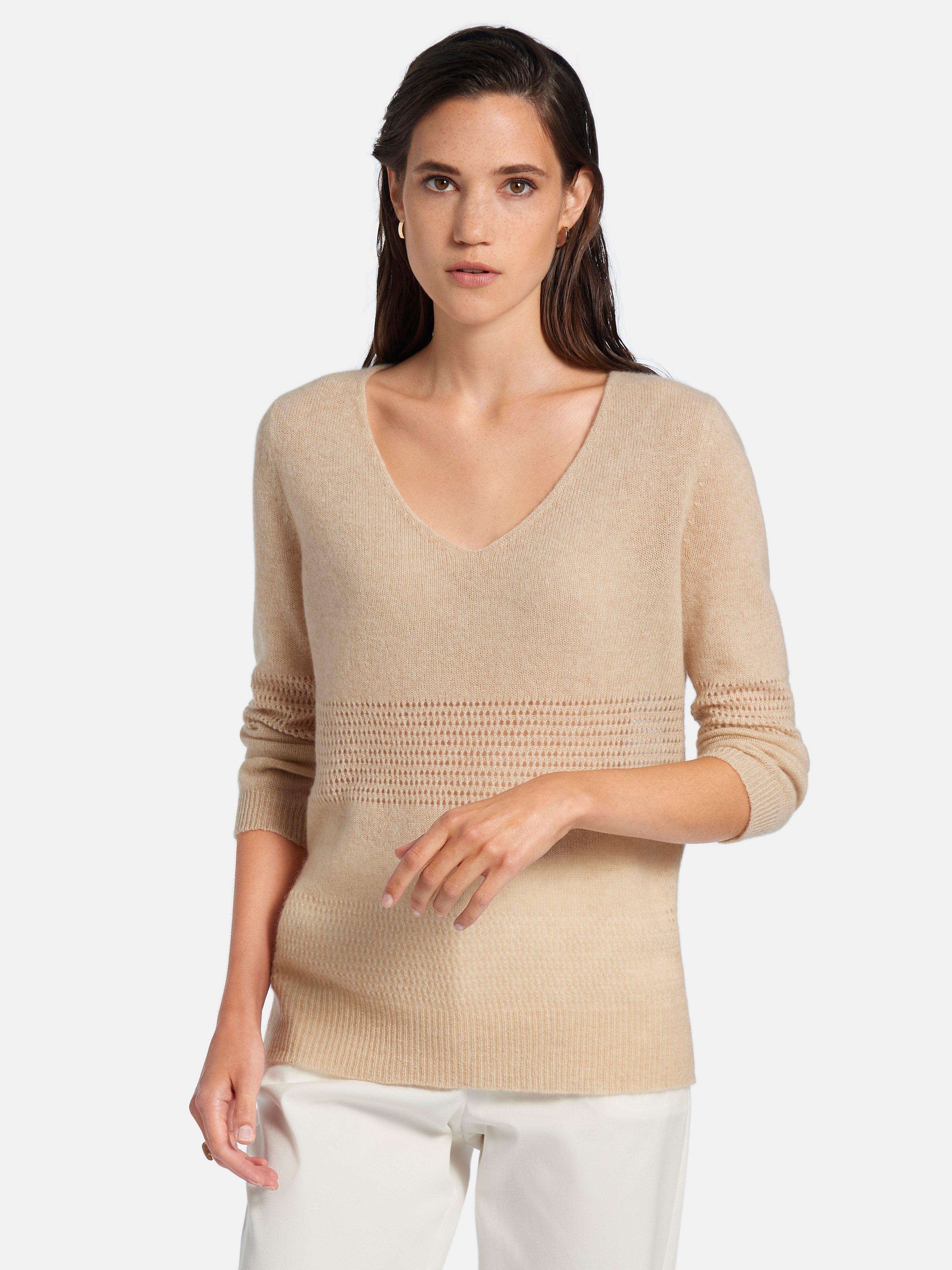 Peter Hahn Cashmere Nature - V-Pullover mit 3/4-Arm