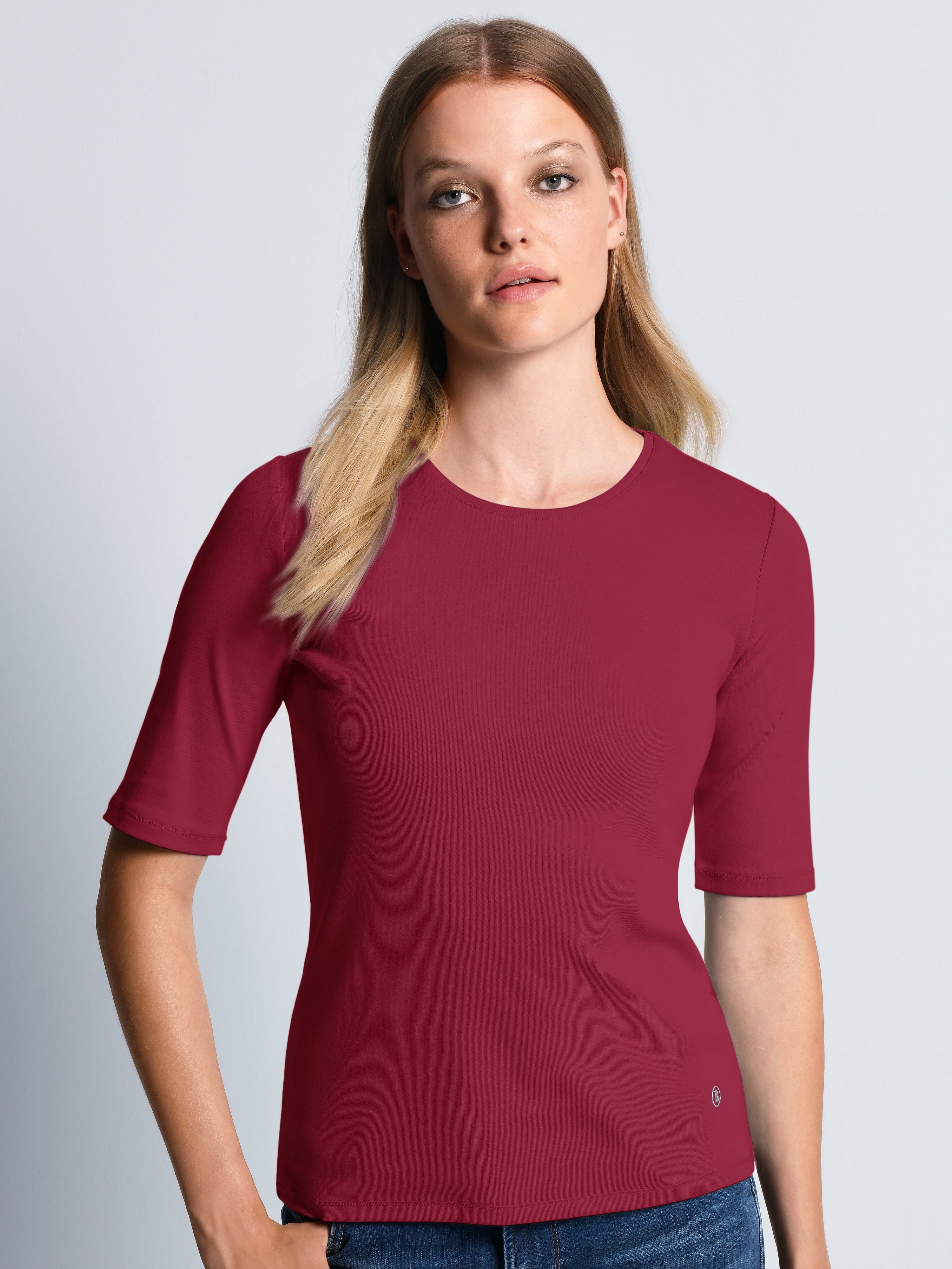 Shirt model Velvet van 100% katoen met ronde hals Van Bogner rood