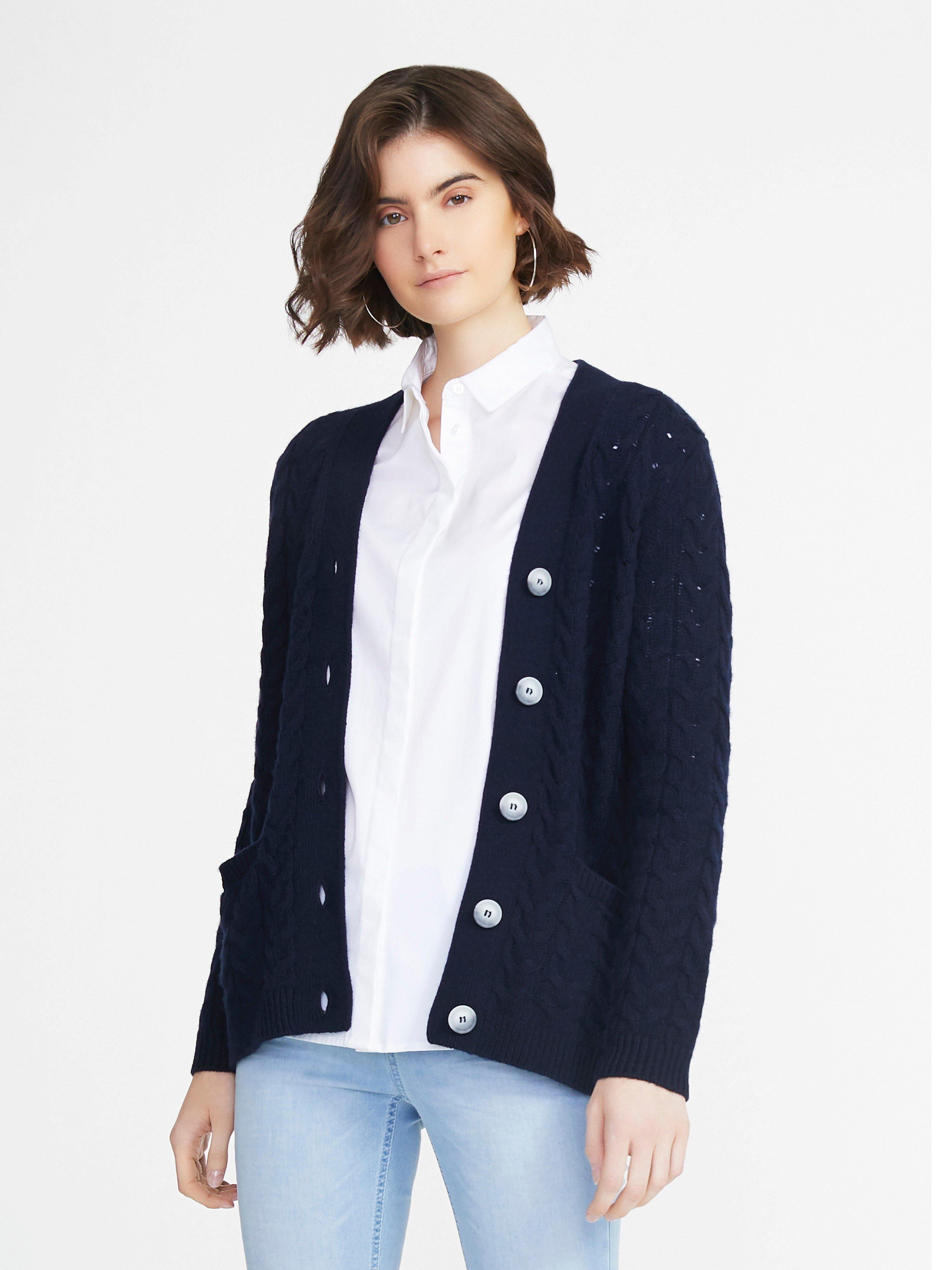 Peter Hahn - Knitted jacket in 100% new milled wool - navy