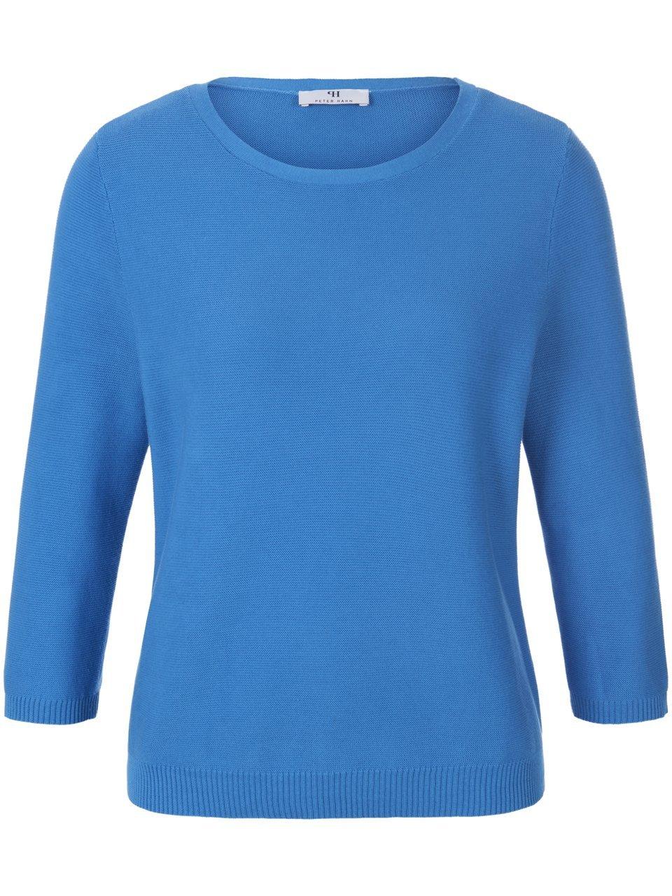 Thumbnail - Peter Hahn - Rundhals-Pullover mit 3/4-Arm aus 100% SUPIMA®-Bau, blau, Gr. 50 / XL - Baumwolle