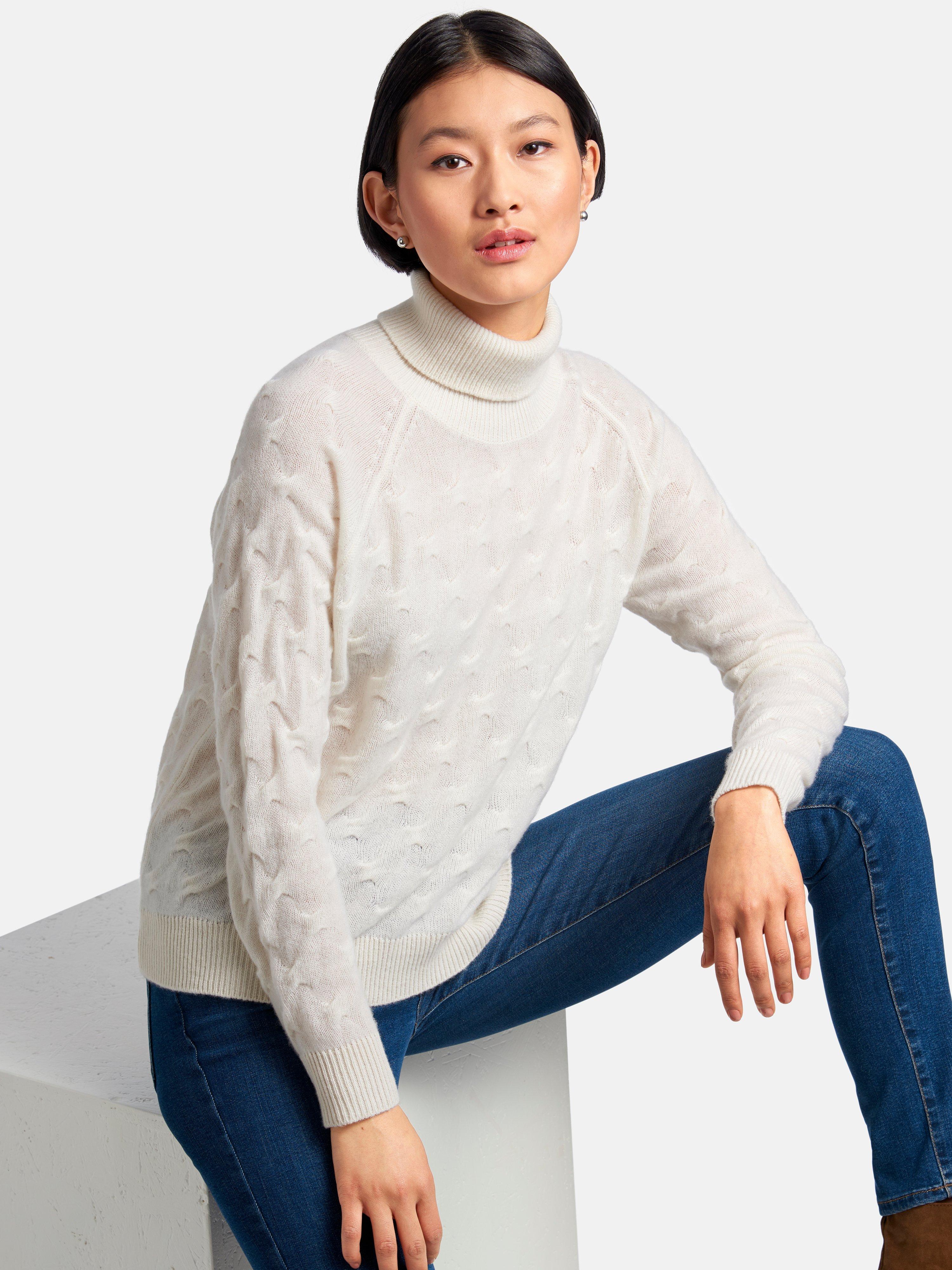 white cashmere roll neck jumper